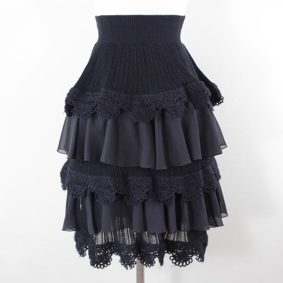 Knitted & knotted skirt black lace flirty size M - Picture 4 of 4